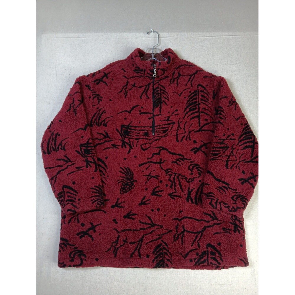 VTG Woolrich Zendura Fleece Sherpa 1/4 Zip Sweatshirt Large Red Deep Pile USA